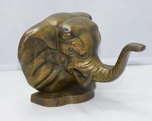 Handcrafted Brass Bronze Sculpture Elephant Head Hook Bookend